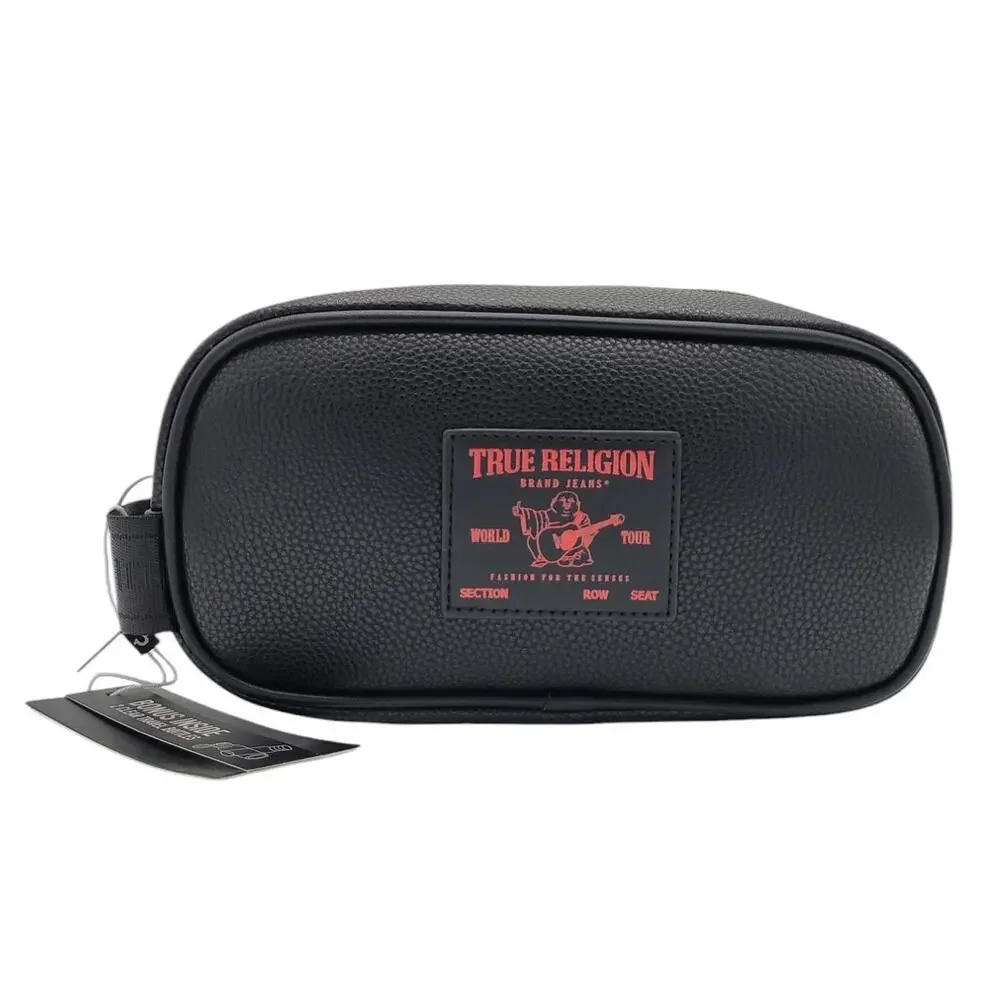 True Religion Red Titon Dopp Kit Men's Black Toiletry Bag Travel NWT World Tour